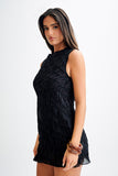 Adella Gathered Mini Dress - Black