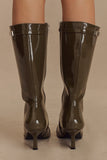 Astra Patent Faux Leather Buckle Boot - Khaki