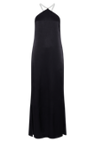 Blanche Satin Pearl Halter Maxi Dress - Black
