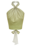 Bronwyn Slinky Halter Crop Top - Ombre Vintage Olive