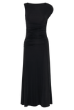 Navanna Asymmetric Slinky Midi Dress - Black