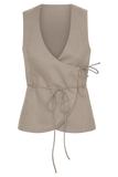 Brandi Linen Sleeveless Wrap Top - Pebble