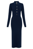 Abbey Buttoned Knit Midi Dress - Navy