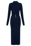 Abbey Buttoned Knit Midi Dress - Navy