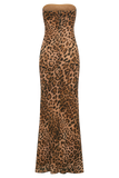 Breanna Strapless Chiffon Maxi Dress - Leopard Print