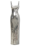 Adoria Sequin Cut Out Maxi Dress - Silver