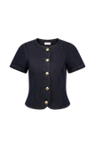 Bethany Short Sleeve Buttoned Denim Top - Washed Indigo Blue