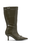 Astra Patent Faux Leather Buckle Boot - Khaki