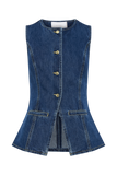Abel Denim Button Up Top - Dark Blue
