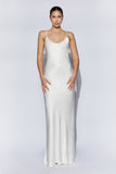 Kailey Low Back Maxi Dress With Detachable Bow Train - White