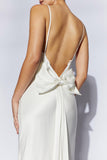 Kailey Low Back Maxi Dress With Detachable Bow Train - White