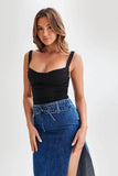 Hailey Slinky Long Line Sweetheart Top - Black