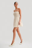 Holland Linen Shirring Mini Dress - Natural