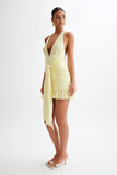 Ambrosi Satin Chiffon Mini Dress - Lemon Sherbet