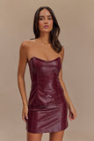 Allana Faux Leather Strapless Top - Cherry Red