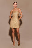 Gala Strapless Tweed Mini Dress - Gold