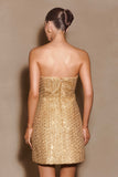 Gala Strapless Tweed Mini Dress - Gold