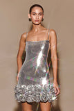 Faye Sequin Flower Mini Dress - Silver