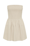 Holland Linen Shirring Mini Dress - Natural