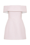 Helena Tweed Off Shoulder Mini Dress - Pink