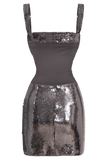Adoria Sequin Cut Out Mini Dress - Charcoal
