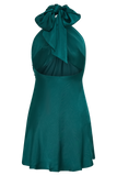 Francine Satin Halter Mini Dress - Forest Green