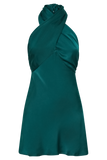 Francine Satin Halter Mini Dress - Forest Green