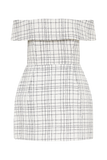 Helena Tweed Off Shoulder Mini Dress - White Check