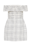 Helena Tweed Off Shoulder Mini Dress - White Check