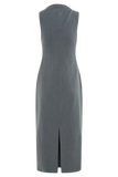 Taylor Draped Crepe Midi Dress - Charcoal Marle