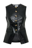 Coralia Faux Leather Sleeveless Vest - Black