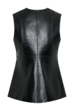 Coralia Faux Leather Sleeveless Vest - Black