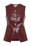 Coralia Faux Leather Sleeveless Vest - Cherry Red