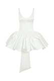 Felicia Satin Mini Dress With Bow - White