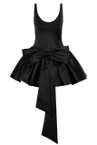 Felicia Satin Mini Dress With Bow - Black