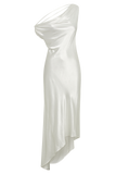 Yvette Slip Maxi Dress With Asymmetrical Hem - White