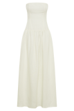 Audrina Strapless Linen Maxi Dress - White