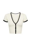 Jolene Contrast Button Up Knit Top - White