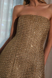 Gala Strapless Tweed Mini Dress - Gold
