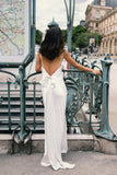 Kailey Low Back Maxi Dress With Detachable Bow Train - White