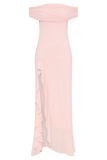 Audrey Off Shoulder Mesh Maxi Dress - Pale Pink