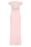 Audrey Off Shoulder Mesh Maxi Dress - Pale Pink