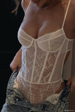 Daisy Lace Mesh Bodysuit - White